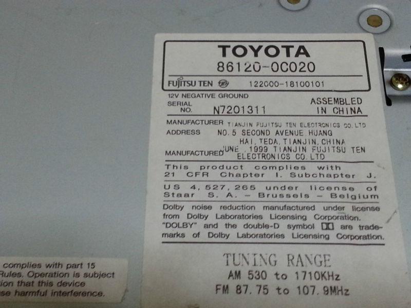 2000 Toyota Camry 86120-0C020 Radio Cd Cassette Player Factory OEM , US $99.95, image 2