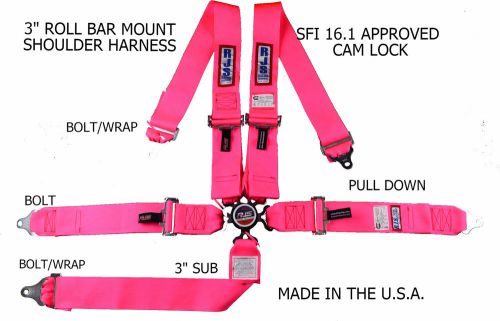 Rjs racing sfi 16.1 cam lock 5 pt racing harness roll bar mount hot pink 1032510