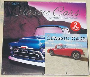 FACTORY SEALED-TWO PACK "2017 CLASSIC CARS" 12 MONTH WALL CALENDAR--12"X24"!!!, US $3.00, image 2