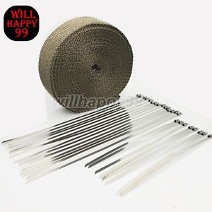 Titanium exhaust header heat wrap 2&#034; x 40&#039; roll with 23 pcs stainless ties kit