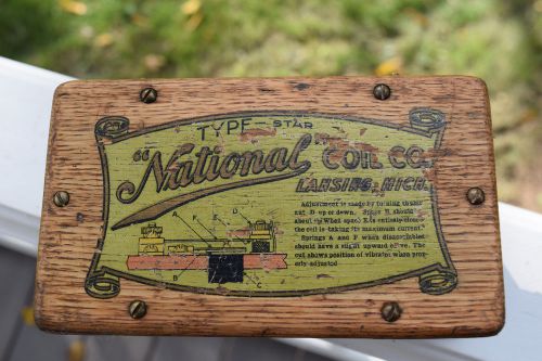 Antique type - star national coil co. lansing mi engine ignition coil - wood box