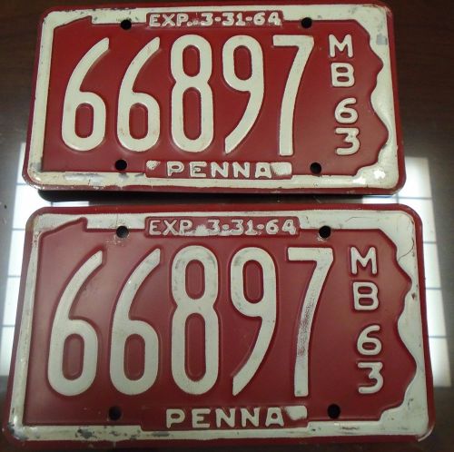 1963 original motor boat mb pennsylvania license plates-66897 mb 63 *pair*-rare