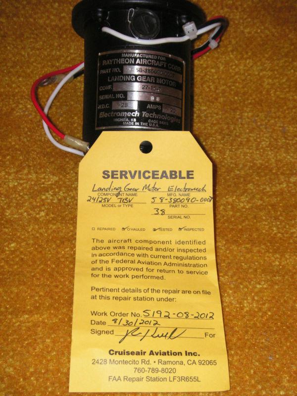 Beechcraft landing gear motor pn 58-380090-0007 28volt 