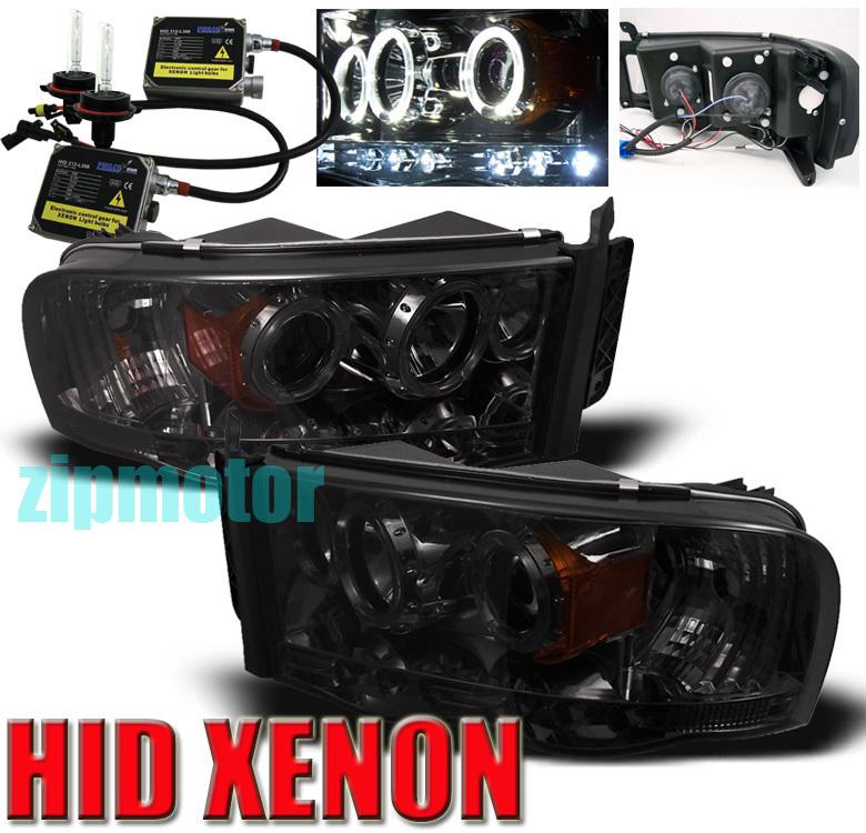 2002-2005 ram 1500/2003+ 2500 3500 halo led smoke projector headlights+6000k hid