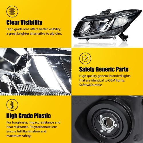 2pcs Headlights Bumper Lamps Black Housing Clear Lens For 2012-2015 Honda Civic, US $129.99, image 6
