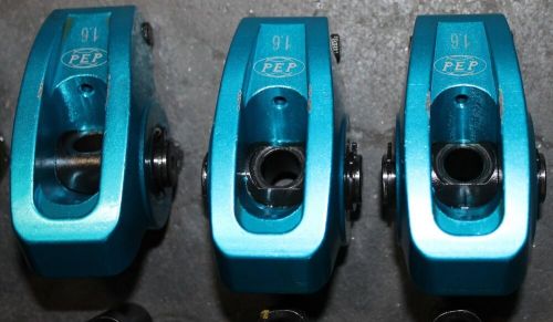 Pep 1.6 aluminum roller rocker arms for sb ford, 3/8" stud mount, blue