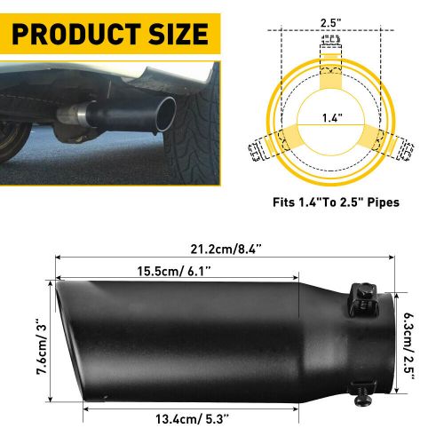1.5-2.4" Outlet Exhaust Tip Muffler Tailpipe StainlessSteel Straight Cut Black N, US $14.99, image 18