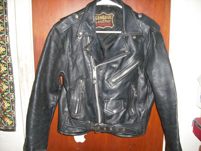 Vintage leather blk biker jacket xs police chp motorcycle brando harley chopper 