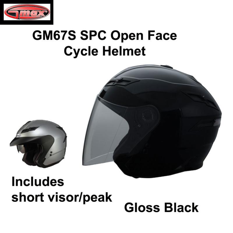 Gmax gm67s open face motorcycle street helmet (s,m,l,xl,2x,3x) gloss black