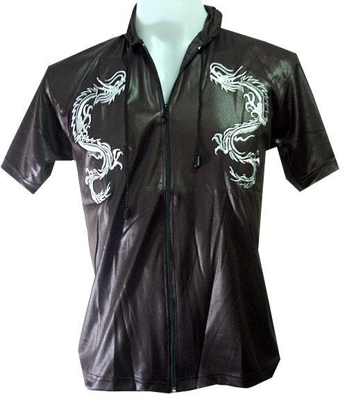New vintage yakuza dragon embroidered hoodie biker shirt jacket brown mens sz m
