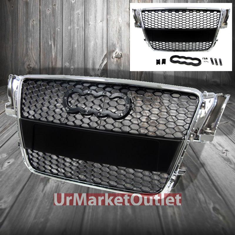 Front black mesh chrome edge rs-style grille oem replacement audi 07-10 a5 08 09