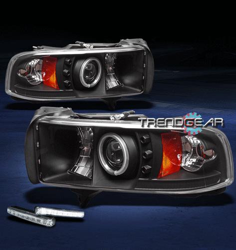 94-01 dodge ram led ccfl halo black projector head light lamp+drl 1500 2500 3500