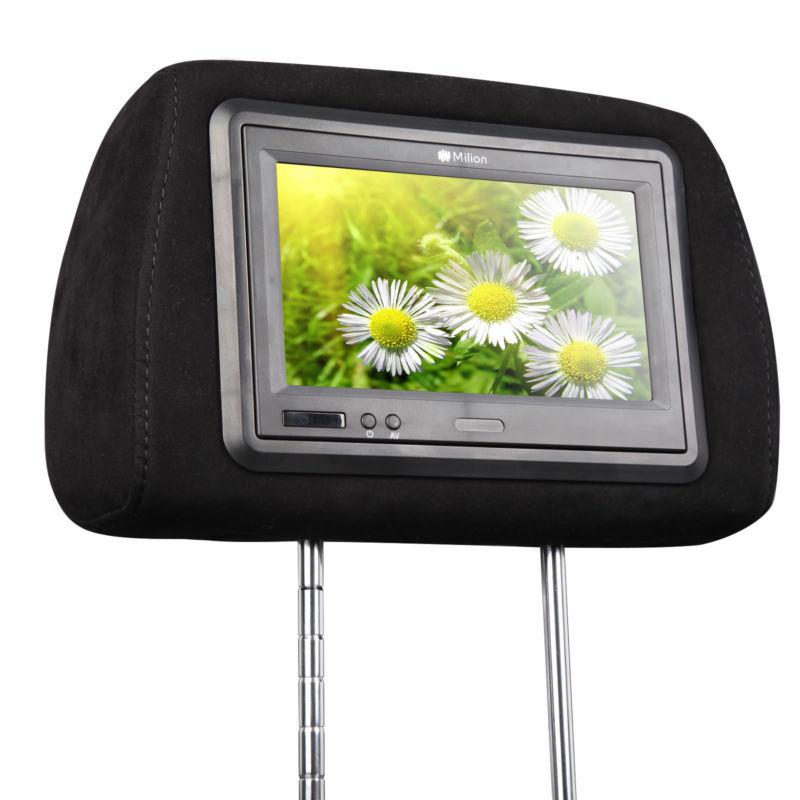 Pair black 2x7" pillow moquette headrest car monitor wide digital screen remotes