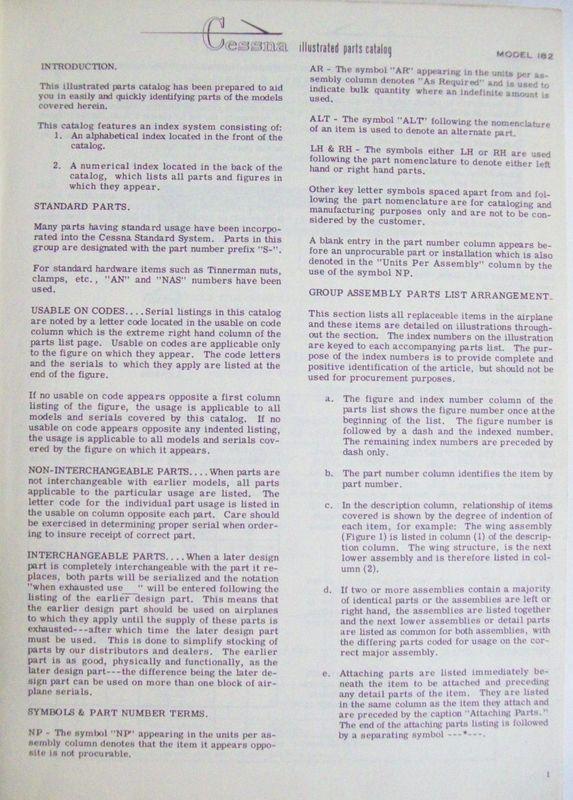 Sell Original Cessna 182 Skylane 196268 Parts Catalog in Barberton