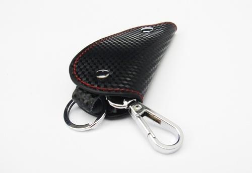 Carbon fiber 3d twill leather remote smart key chain fob holder cover red stitch