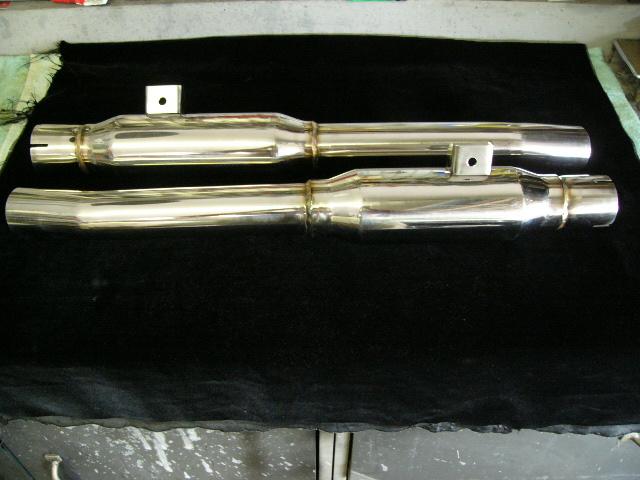 Jaguar e-type, series 1 or 2, new pair of chrome, exhaust resonator, tail-pipes