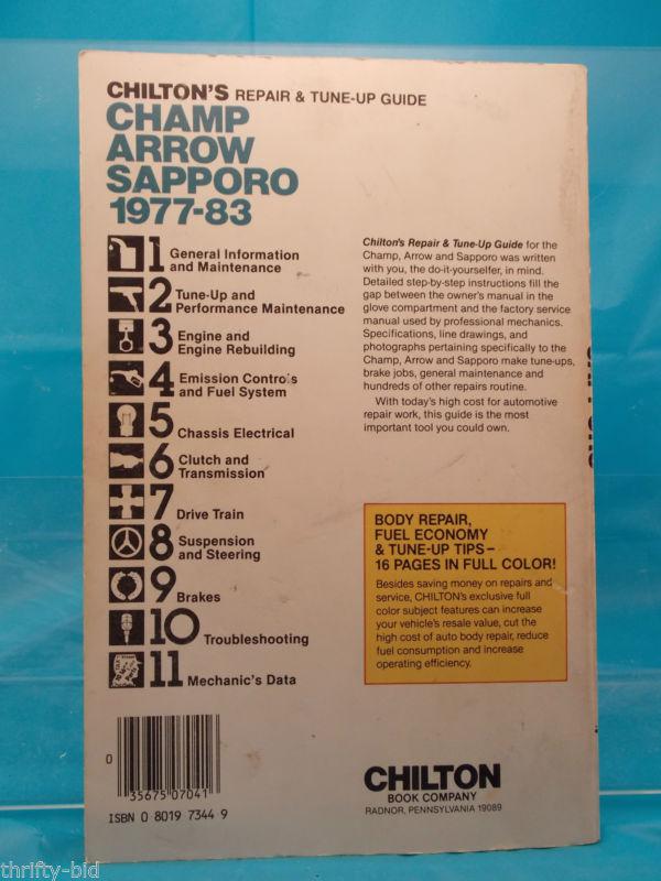 Chilton's Champ Arrow Sapporo Repair & Tune-up Guide Manual 1977 - 83 1983, US $8.95, image 6