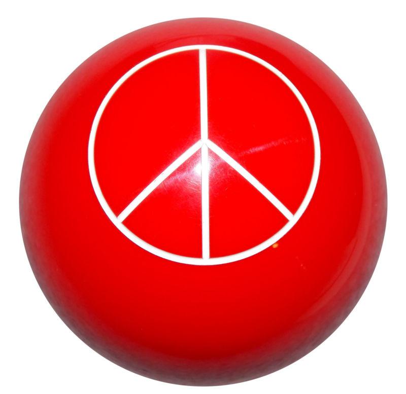 Peace sign on red shift knob hot rod muscle car truck