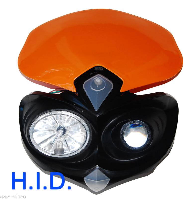 Hid head light ktm orange dual sport dirt bike custom motorcycle xenon mxc exc 