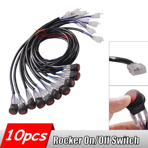 10x round rocker on/off toggle switch red led dot light spst + wire 12v boat car