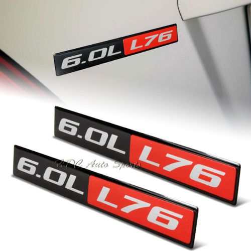 2 x universal red / black 6.0l l76 aluminum adhesive sticker decal emblem badge