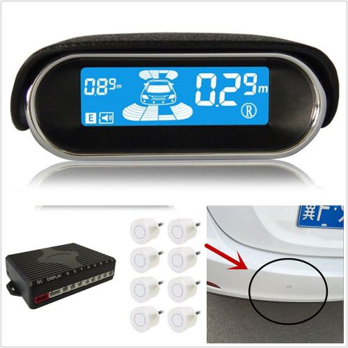 White 8 parking sensors car reversing radar buzzer system dual core monitor kit