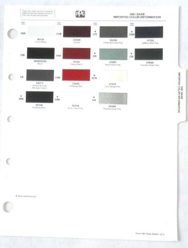 1991 saab ppg paint chip chart all models original