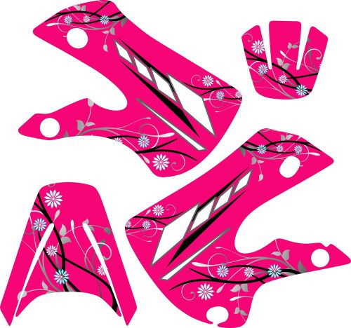 Girls kawasaki klx 110 graphics decal sticker kit klx110 pink flower 2002-2009