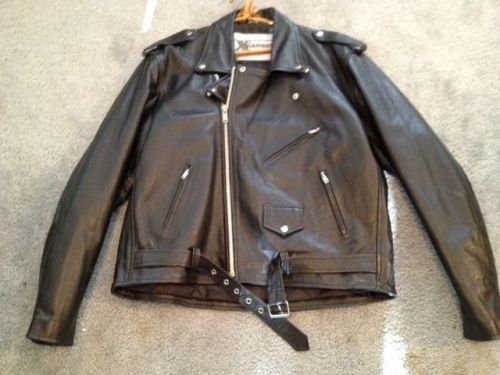 Men's heavy black leather jacket coat quilted lining 5 pocket motorcycle biker