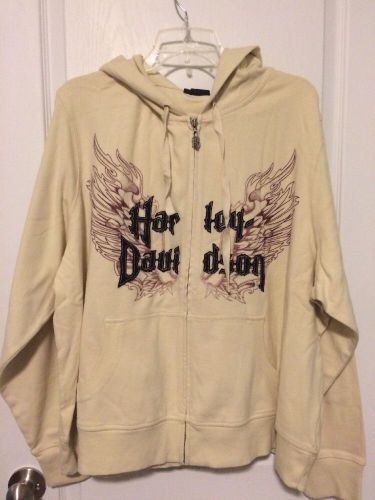 Harley-davidson women's zip front hoodie jacket nwt 3w off white wings