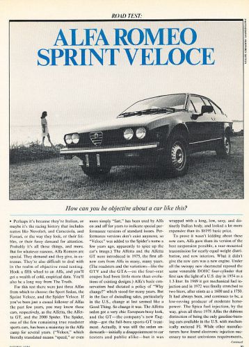 1978 alfa romeo spriint veloce - road test - classic article d100