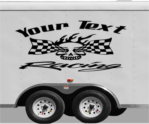 Checkered flag skull truck toy hauler racing trailer vinyl decal sticker yt002