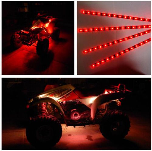 6pcs 12v universal car motorcycle atv utv flexible led strip drl light red 12"