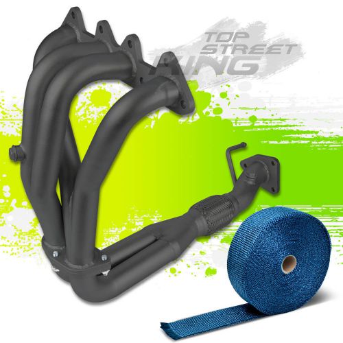 Black coated exhaust header for 98-02 accord f23 2.3l sohc+blue heat wrap