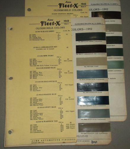 1942 oldsmobile color chip sheet brochure