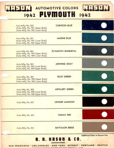 1942 plymouth p14 special deluxe 42 paint chips nason