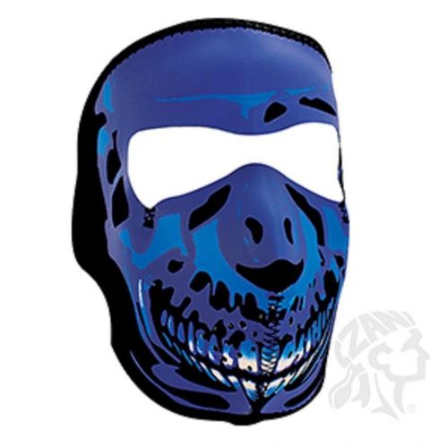 Zan headgear full mask neoprene blue chrome skull face sports biker ski - z024