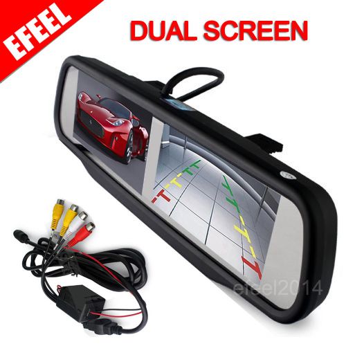 Hd 4.3&#034; dual screen car rear view monitor mirror + 4 av-in for backup camera dvd