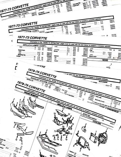 1973 1974 1975 1976 1977 1978 1979 corvette body parts list crash sheets **