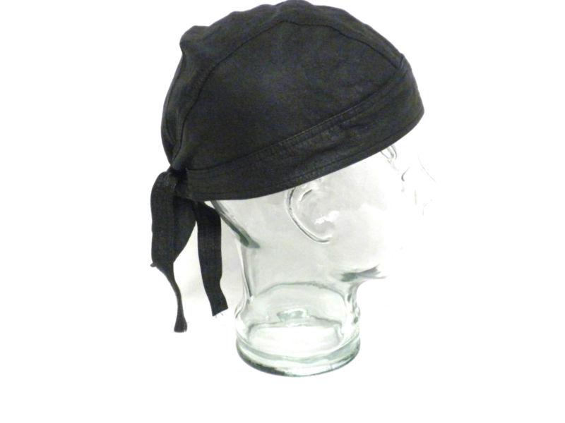 Capsmith inc. solid black leather motorcycle biker pirate skull cap hat do rag