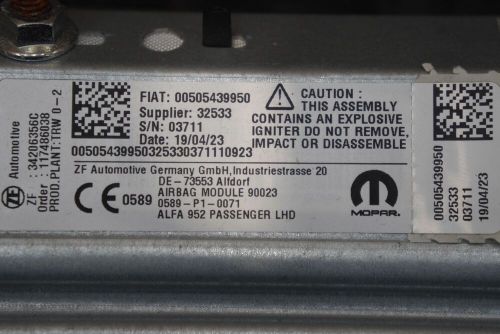 Front Right Passenger Lower Knee Air Safety Bag 68309682AA OEM Alfa Romeo Giulia, US $199.99, image 3