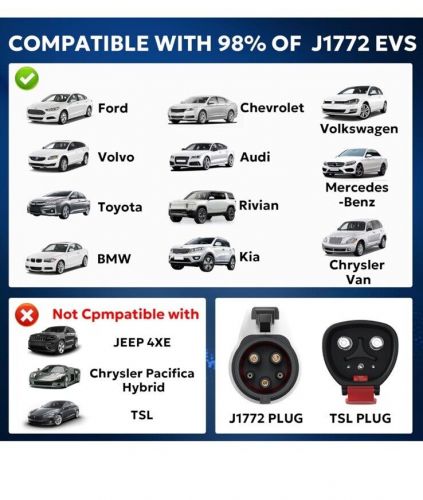 Ev charger adapter for tesla to j1772 with screen, converter up to 60amp 250v ac