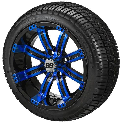 (4) Golf Cart 205/30-12 Low Profile Tires on 12x7 Black/Blue Tempest Wheels, US $514.00, image 3