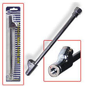 Air dual tire chuck 8-1/2" long chrome plated new automotive shop home inflator