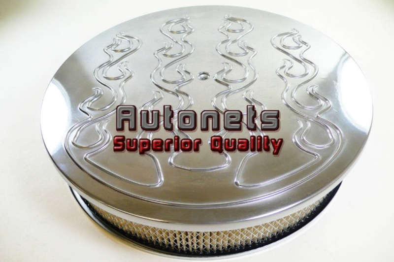 14" round flamed aluminum air cleaner hot rod filter kit universal fit