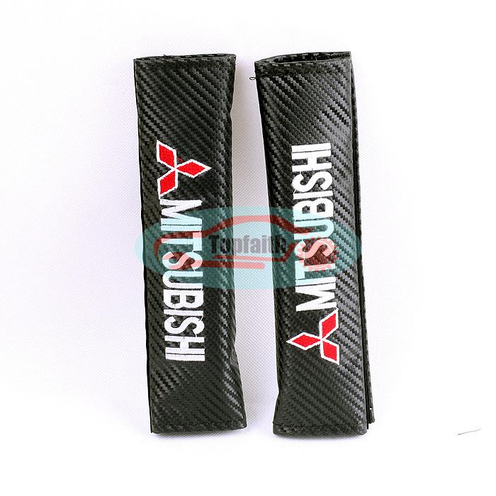 2x carbon fiber embroidery seat belt shoulder pad cushions cover for mitsubishi