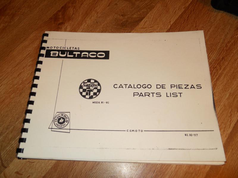 Original bultaco sherpa t parts manual model 92 original not re-print