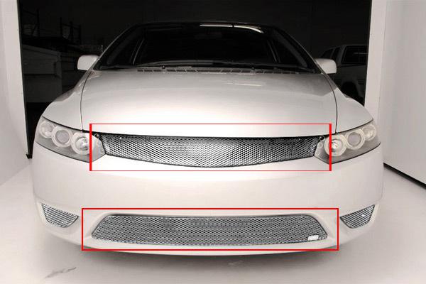 2006-2008 honda civic grillcraft upper and lower 2pc silver grille mx grill set