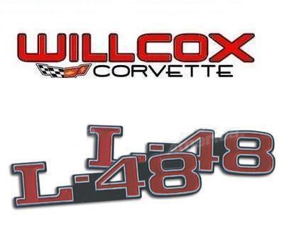 73-79 corvette hood emblems - l-48 - 1 pair new! l48 emblem set front 