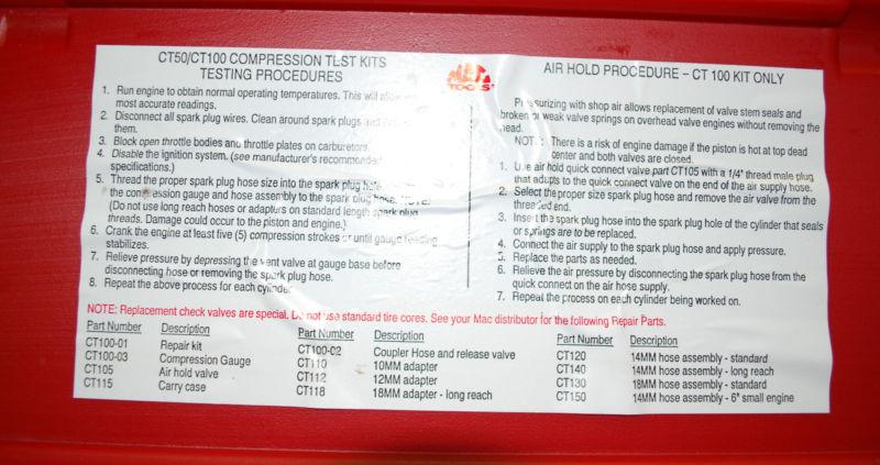 Mac Tools CT50/100 Compression Test Kit in Case NICE!, US $89.99, image 4